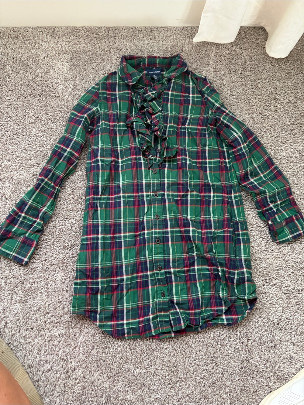 Plaid Ruffle-Front Button-Down dress - Green